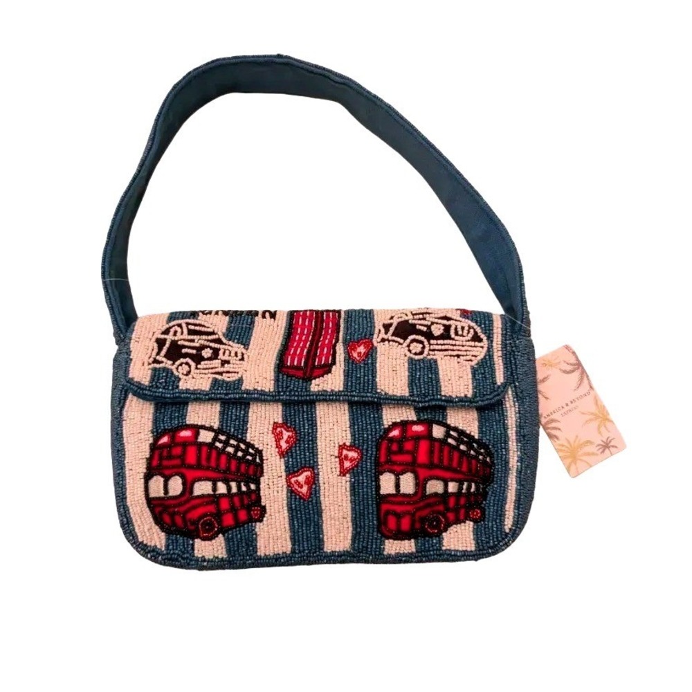 America & Beyond London Viral Beaded Shoulder Bag Striped NWT
